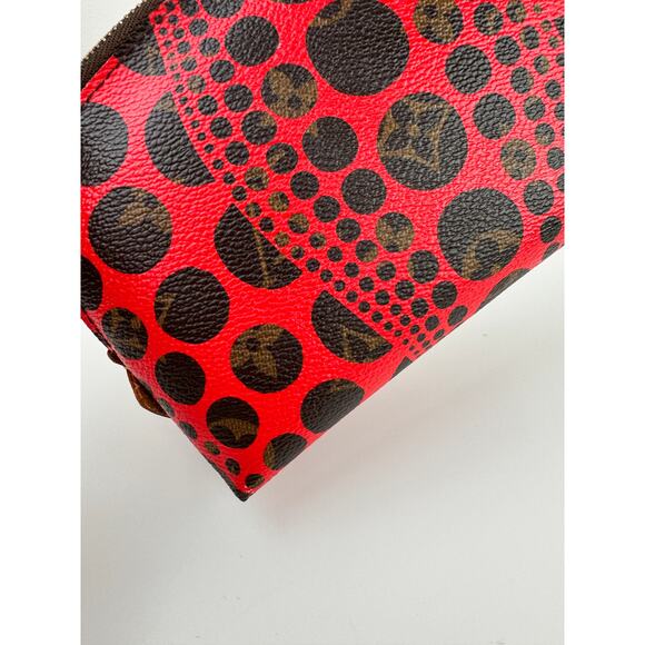 LOUIS VUITTON Kusama Red Black Cosmetic Pouch Leather Infinity Dots Inner Pocket - Picture 5 of 16